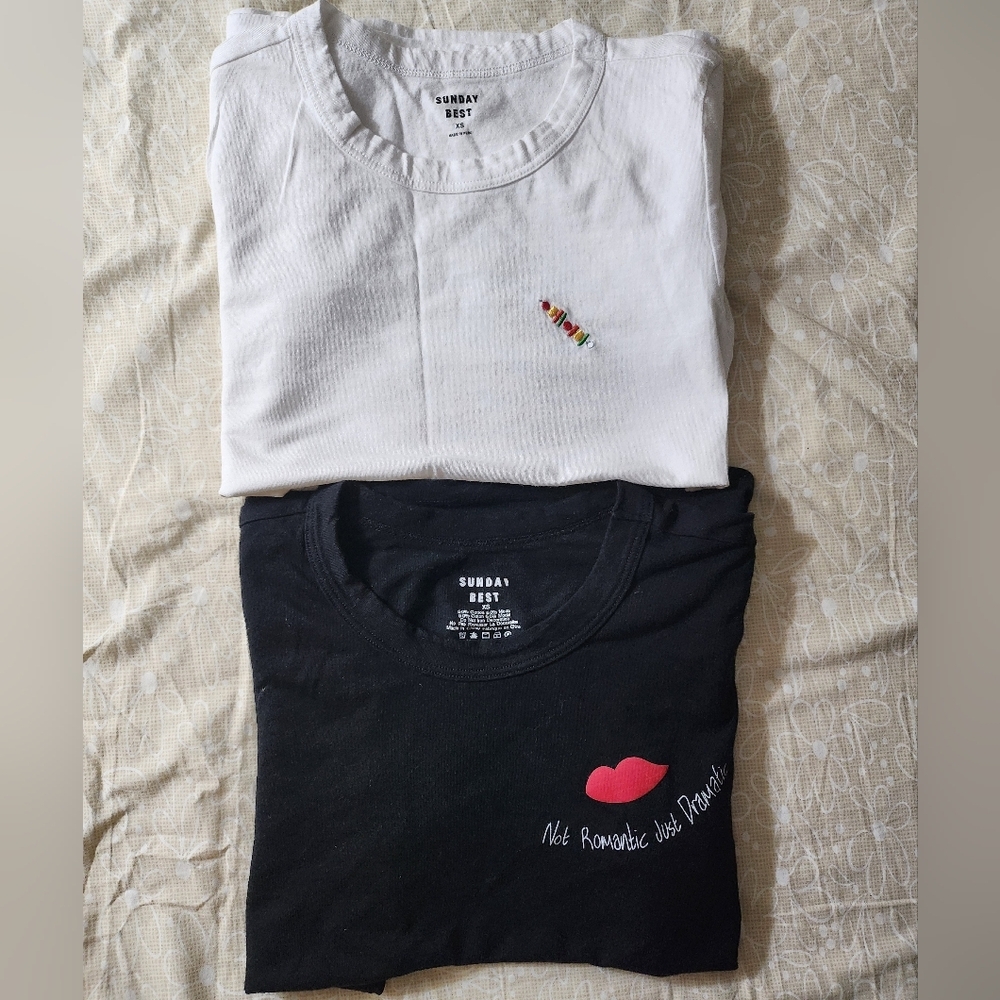 2 Sunday Best by Aritzia Black and White Basic Tee XS
